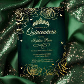 Emerald Gold Crown Rozen Theme Quinceanera Folie Uitnodiging
