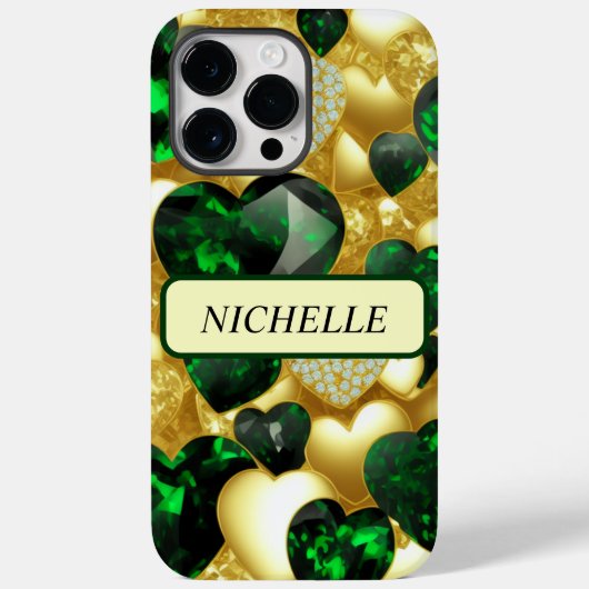Emerald, Gold en Diamond Hearts Case-Mate iPhone Case (Achterkant)