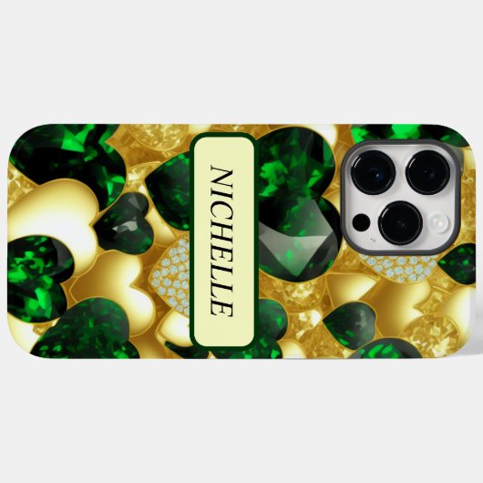 Emerald, Gold en Diamond Hearts Case-Mate iPhone Case (Achterkant (horizontaal))