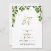 Emerald & Gold Eucalyptus Greenery Elegant Photo Save The Date (Voorkant)