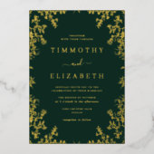 Emerald Gold Floral Elegante bruiloft Folie Uitnodiging (Voorkant)