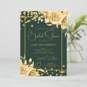 Emerald Gold Floral Glitter Vrijgezellenfeest Kaart (Staand voorkant)