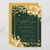 Emerald Gold Floral Glitter Vrijgezellenfeest Kaart (Voorkant / Achterkant)