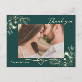 Emerald Gold Floral Wedding Bedankt Briefkaart