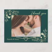 Emerald Gold Floral Wedding Bedankt Briefkaart (Voorkant)