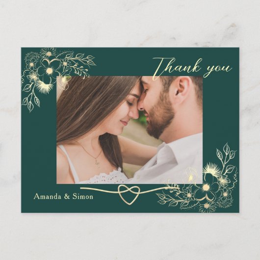 Emerald Gold Floral Wedding Bedankt Briefkaart (Voorkant)