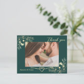 Emerald Gold Floral Wedding Bedankt Briefkaart (Staand voorkant)