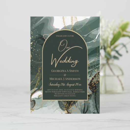 Emerald Gold-gemarmerd bedrukt of digitaal huwelij Kaart (Staand voorkant)