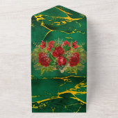 Emerald Gold Geometric Red Floral Wedding All In One Uitnodiging (Buitenkant)