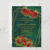 Emerald Gold Geometric Red Florals Couples Shower Kaart (Voorkant)
