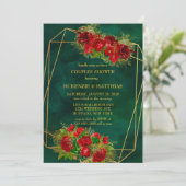 Emerald Gold Geometric Red Florals Couples Shower Kaart (Staand voorkant)