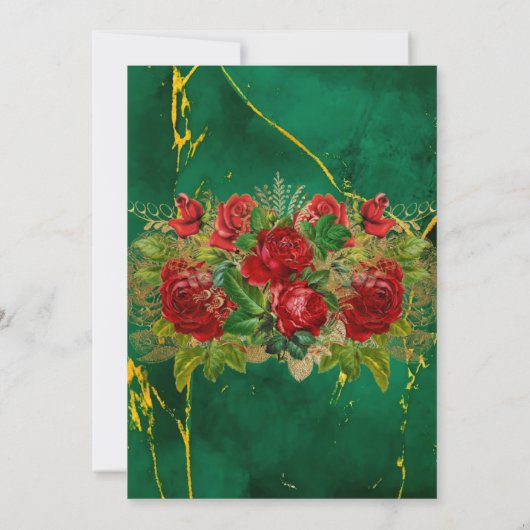 Emerald Gold Geometric Red Florals Wedding Shower Kaart (Achterkant)