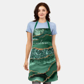 Emerald Gold Glitter Marble Custom Name Schort (Gedragen)