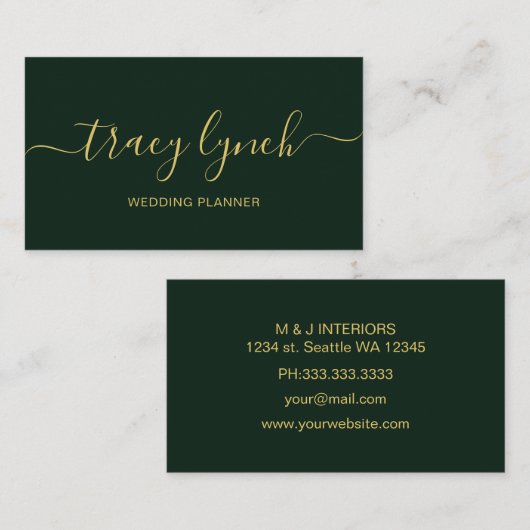 Emerald Gold Handgeschreven Script Kalligrafie Visitekaartje (Voorkant / Achterkant)