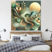 Emerald Gold Harmony Abstracte botanische canvasku Canvas Afdruk (Insitu (Slaapkamer))