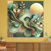 Emerald Gold Harmony Abstracte botanische canvasku Canvas Afdruk (Insitu (Woonkamer))