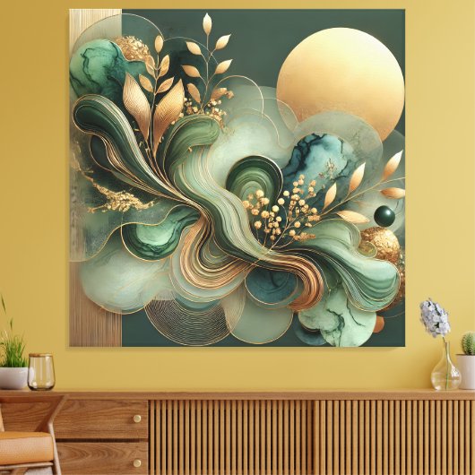 Emerald Gold Harmony Abstracte botanische canvasku Canvas Afdruk (Insitu (Woonkamer))