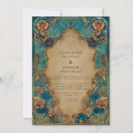 Emerald Gold Islamic Wedding Kaart (Voorkant)