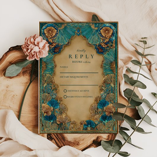 Emerald Gold Islamic Wedding RSVP Kaartje