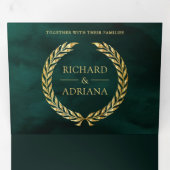 Emerald Gold Laurel minimaal Alles in één bruiloft Drieluik Uitnodiging (Binnenzijde eerst)