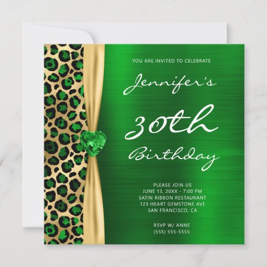 Emerald Gold Leopard Folie Gem Ribbon 30th Birthda Kaart (Voorkant)