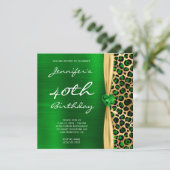 Emerald Gold Leopard Folie Gem Ribbon 40e verjaard Kaart (Staand voorkant)