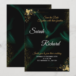 Emerald Gold Luxury Wedding Invitation Kaart