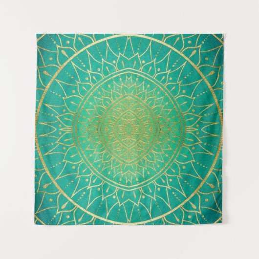 Emerald Gold Mandala Green Wandkleed (Voorkant (horizontaal))