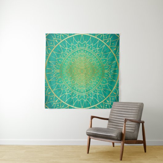 Emerald Gold Mandala Green Wandkleed (In Situ (horizontaal))