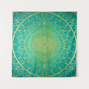 Emerald Gold Mandala Green Wandkleed