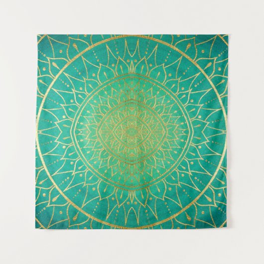 Emerald Gold Mandala Green Wandkleed (Voorkant)