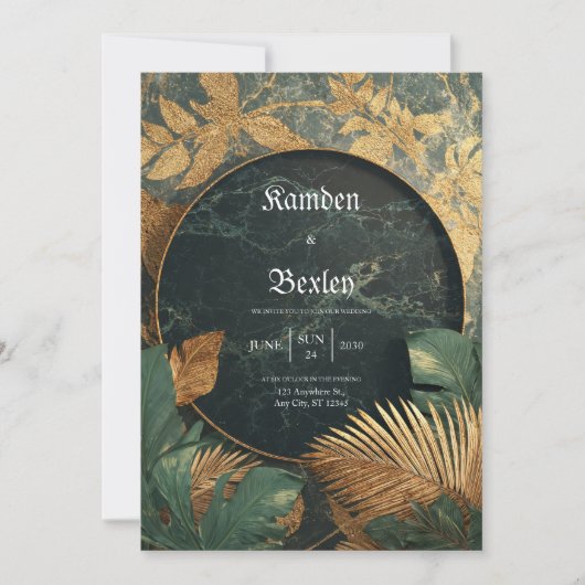 Emerald Gold Marble Tropical VIP Wedding Kaart (Voorkant)