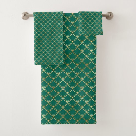 EMERALD GOLD MERMAID INSPIRED BATHROOM TOWEL SET BAD HANDDOEK (Insitu)