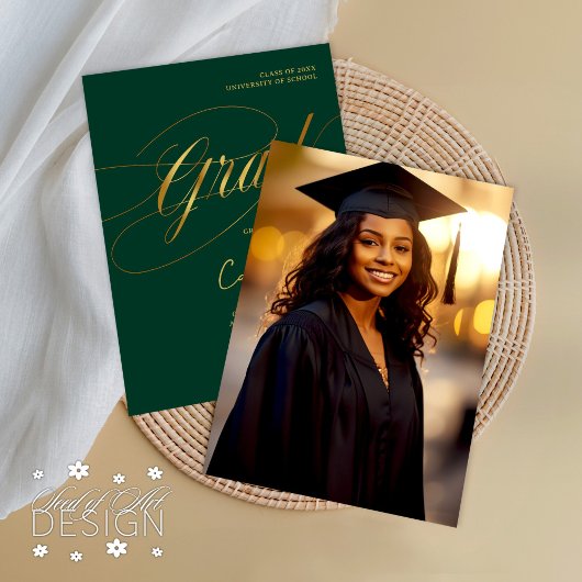 Emerald Gold Minimal Scripted Afstudeerder Ceremon Kaart