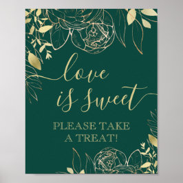 Emerald & Gold Modern Floral Sweet Favor Table Poster