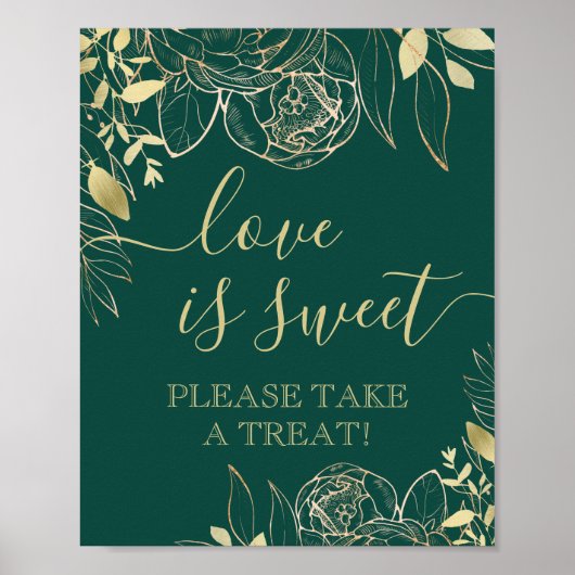 Emerald & Gold Modern Floral Sweet Favor Table Poster (Voorkant)