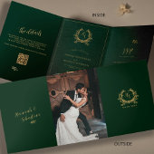 Emerald & Gold Monogram Foto QR Code RSVP Details Drieluik Kaart