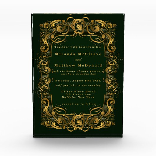 Emerald Gold Ornament Keepomwille Wedding Invite Fotoblokken (Voorkant)