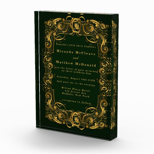 Emerald Gold Ornament Keepomwille Wedding Invite Fotoblokken (Rechts)