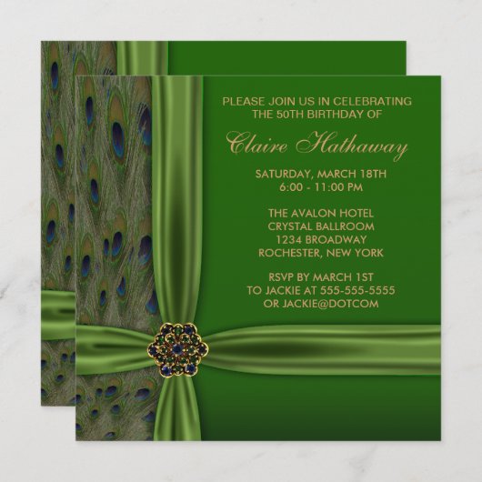 Emerald Gold Peacock 50e verjaardag uitnodiging (Voorkant / Achterkant)