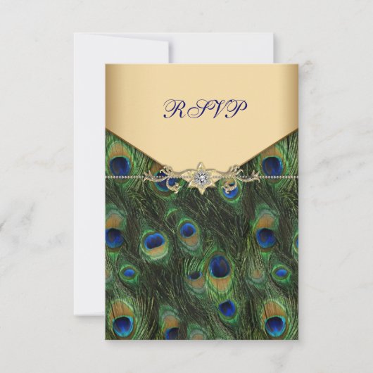 Emerald Gold Peacock Wedding RSVP Kaartje (Voorkant)