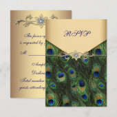 Emerald Gold Peacock Wedding RSVP Kaartje (Voorkant / Achterkant)