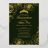 Emerald Gold Roos Garden Quinceanera Folie Uitnodiging (Voorkant)