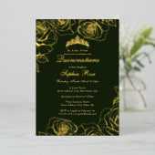 Emerald Gold Roos Garden Quinceanera Folie Uitnodiging (Staand Voorkant)