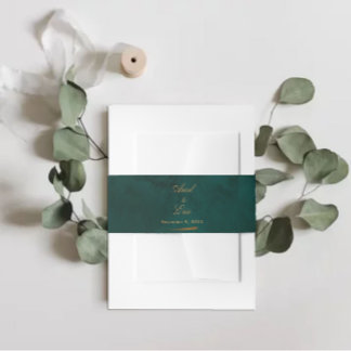 Emerald & Gold Script Font Wedding Uitnodigingen Wikkel
