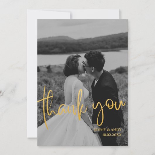 Emerald Gold Script Moderne foto dank u kaart (Voorkant)