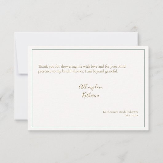 Emerald Gold Tea Elegant Vrijgezellenfeest dank u Bedankkaart (Achterkant)