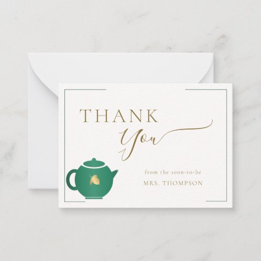 Emerald Gold Tea Elegant Vrijgezellenfeest dank u Notitiekaartje (Voorkant)
