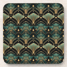 Emerald Gold Tones Art Deco-geïnspireerde Fan Bier Onderzetter