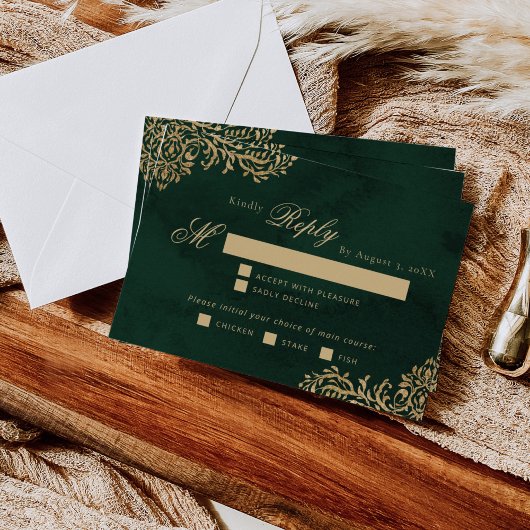 Emerald Gold Victoriaans huwelijksmaaltijd keuze R RSVP Kaartje
